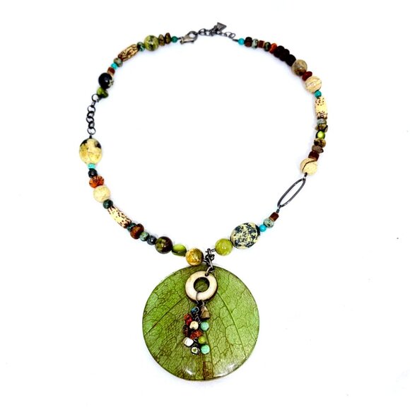 Silpada Kabkaban Wood Leaf Mixed Bead Necklace - 16" to 18" - Picture 3 of 7